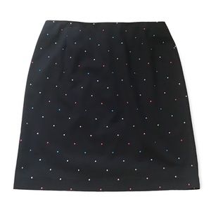 RQT Women’s Black Multi Color Dots Knee Length Skirt Zipper Slit Sz 14
